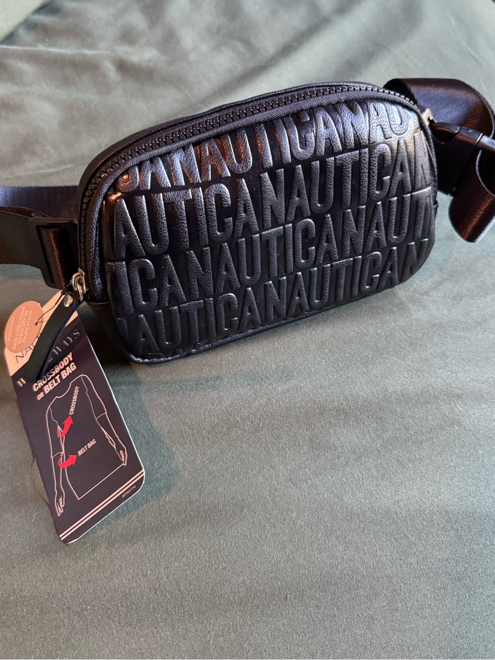 Nautica Black Embossed Logo Belt Bag